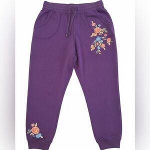 The Pioneer Woman Joggers with Floral Embroidery Women’s XL Purple